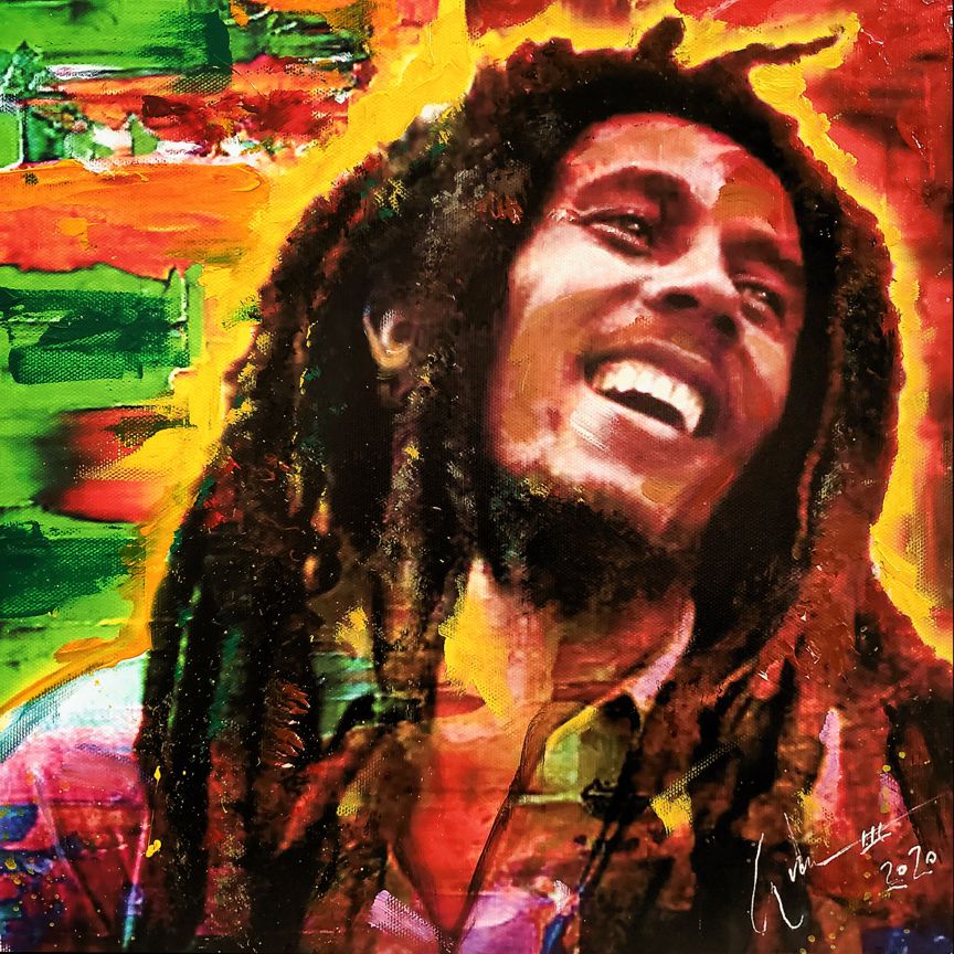 "Jammin'" Bob Marley painting by artist, William III